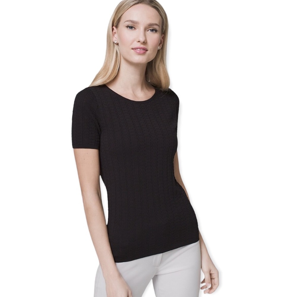 WHBM Short-Sleeve Textured Black Pullover Sweater or Shell